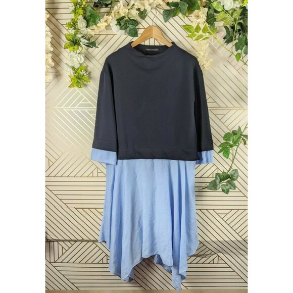 Zara Woman Women's Overlay Dress Twofer Navy Blue Size Small Flowy - Picture 1 of 9